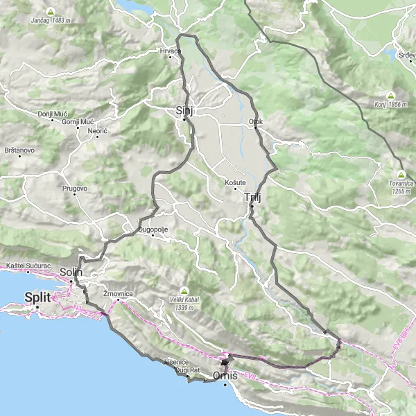 Map miniature of "Duće Hidden Gems" cycling inspiration in Jadranska Hrvatska, Croatia. Generated by Tarmacs.app cycling route planner