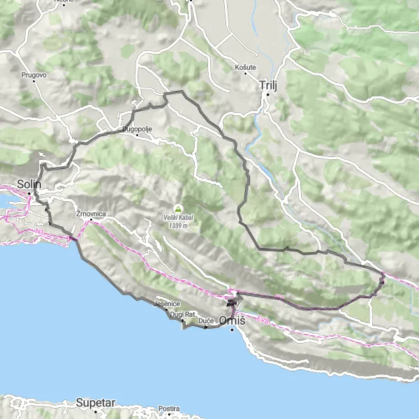 Map miniature of "Kila and Radič Route" cycling inspiration in Jadranska Hrvatska, Croatia. Generated by Tarmacs.app cycling route planner