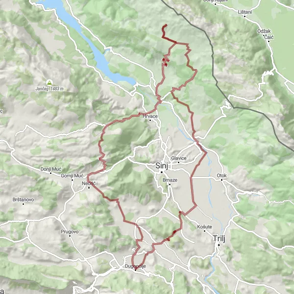 Map miniature of "Mountain Explorer" cycling inspiration in Jadranska Hrvatska, Croatia. Generated by Tarmacs.app cycling route planner