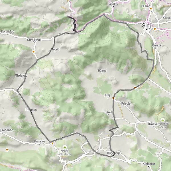 Map miniature of "The Mutvica Loop" cycling inspiration in Jadranska Hrvatska, Croatia. Generated by Tarmacs.app cycling route planner