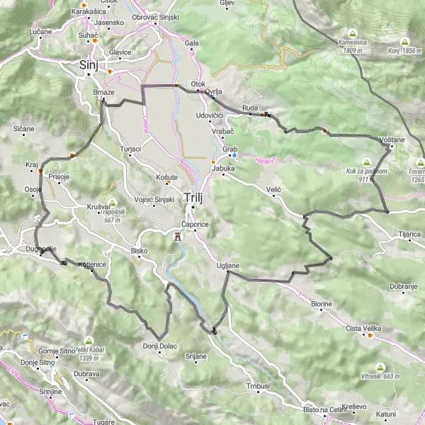 Map miniature of "Coastal Bliss" cycling inspiration in Jadranska Hrvatska, Croatia. Generated by Tarmacs.app cycling route planner