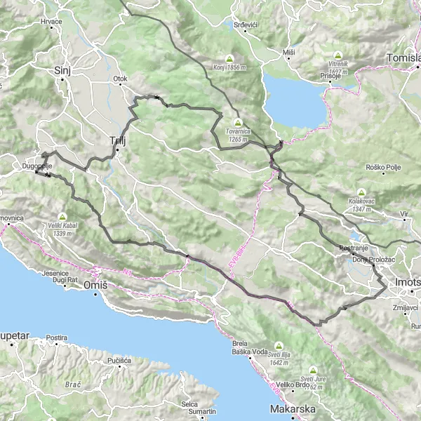 Map miniature of "Challenging Road Expedition" cycling inspiration in Jadranska Hrvatska, Croatia. Generated by Tarmacs.app cycling route planner