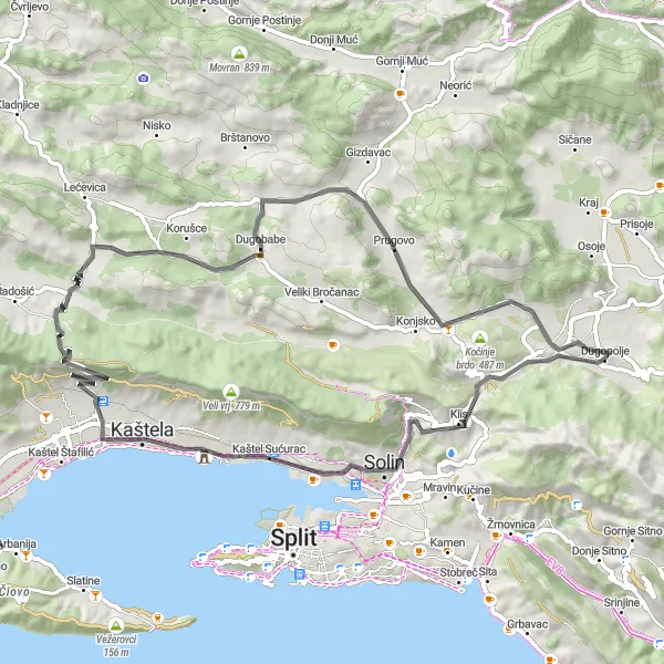 Map miniature of "Scenic Coastal Ride" cycling inspiration in Jadranska Hrvatska, Croatia. Generated by Tarmacs.app cycling route planner