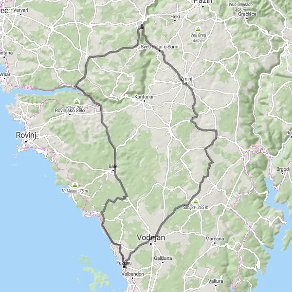 Map miniature of "The Coastal Road Experience" cycling inspiration in Jadranska Hrvatska, Croatia. Generated by Tarmacs.app cycling route planner
