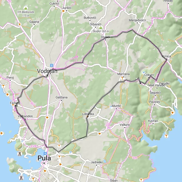 Map miniature of "The Coastal Ride" cycling inspiration in Jadranska Hrvatska, Croatia. Generated by Tarmacs.app cycling route planner