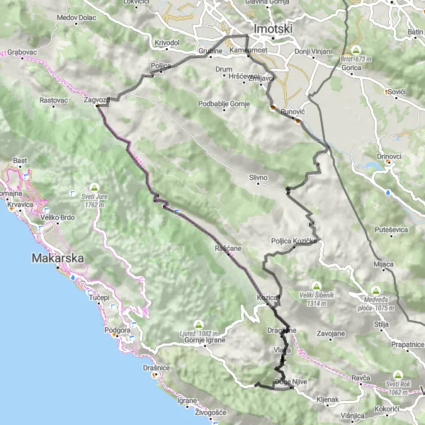 Map miniature of "The Ultimate Jadranska Hrvatska Challenge" cycling inspiration in Jadranska Hrvatska, Croatia. Generated by Tarmacs.app cycling route planner