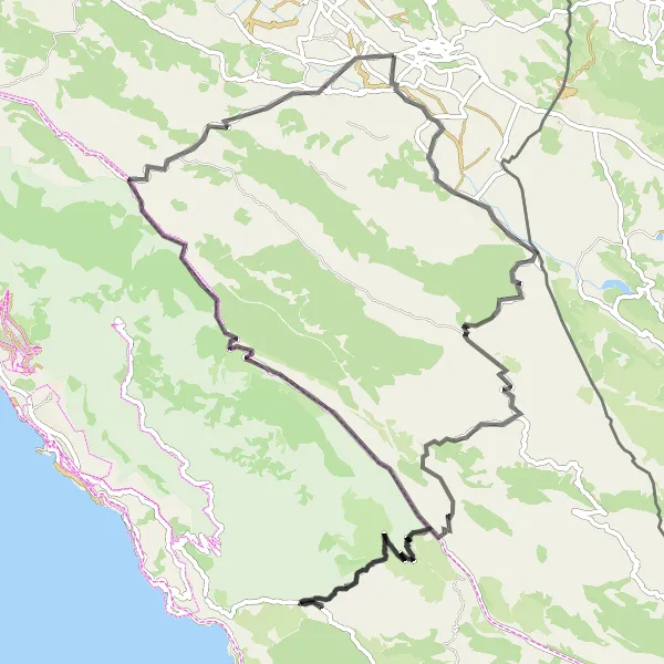 Map miniature of "Legendary Climb through Satulija and Kozica" cycling inspiration in Jadranska Hrvatska, Croatia. Generated by Tarmacs.app cycling route planner