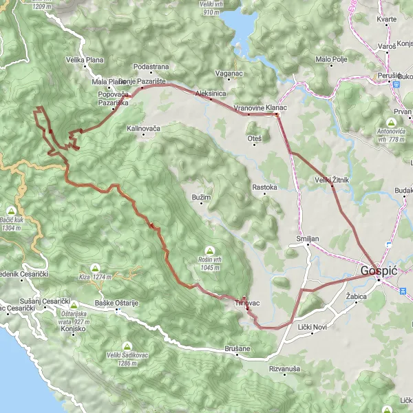 Map miniature of "Velebit Gravel Adventure" cycling inspiration in Jadranska Hrvatska, Croatia. Generated by Tarmacs.app cycling route planner
