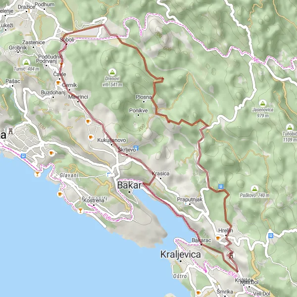 Map miniature of "Gravel Adventure in Jadranska Hrvatska" cycling inspiration in Jadranska Hrvatska, Croatia. Generated by Tarmacs.app cycling route planner