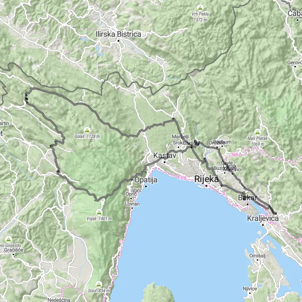 Map miniature of "Climbing Učka Challenge" cycling inspiration in Jadranska Hrvatska, Croatia. Generated by Tarmacs.app cycling route planner