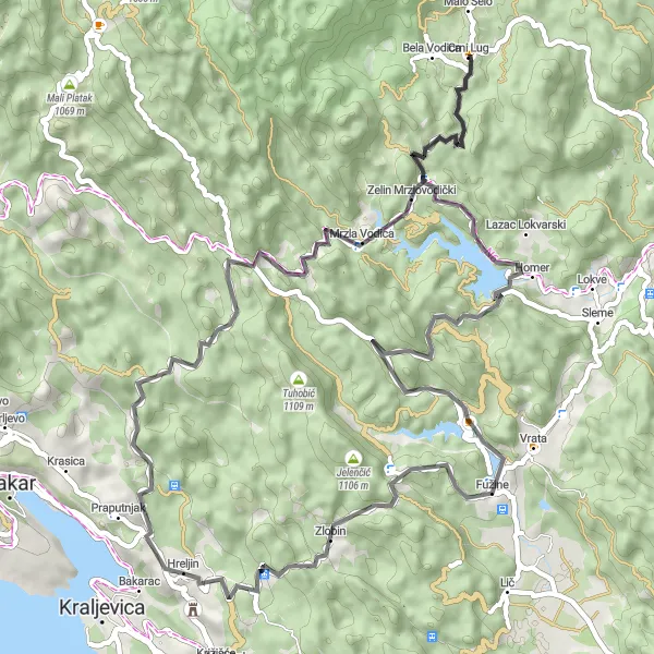 Map miniature of "Hreljin Round-Trip Road Cycling Route 2" cycling inspiration in Jadranska Hrvatska, Croatia. Generated by Tarmacs.app cycling route planner