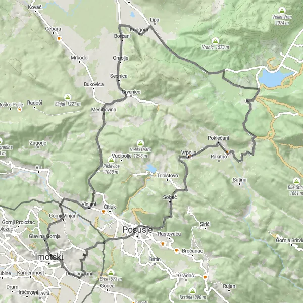 Map miniature of "The Ultimate Challenge" cycling inspiration in Jadranska Hrvatska, Croatia. Generated by Tarmacs.app cycling route planner