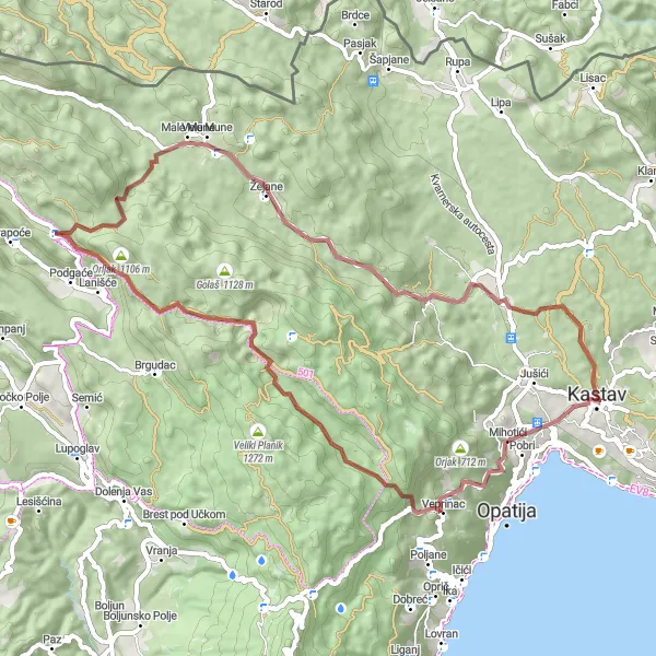 Map miniature of "Enchanting Landscapes" cycling inspiration in Jadranska Hrvatska, Croatia. Generated by Tarmacs.app cycling route planner