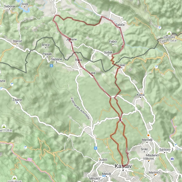 Map miniature of "Scenic Countryside Exploration" cycling inspiration in Jadranska Hrvatska, Croatia. Generated by Tarmacs.app cycling route planner