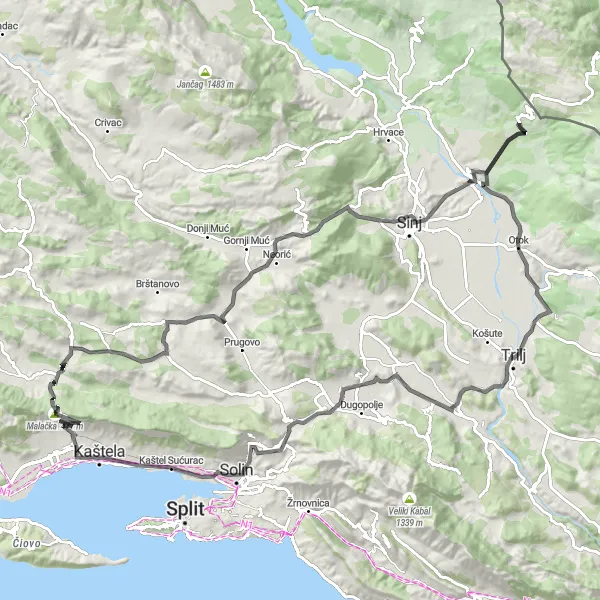 Map miniature of "Road Cycling Adventure" cycling inspiration in Jadranska Hrvatska, Croatia. Generated by Tarmacs.app cycling route planner