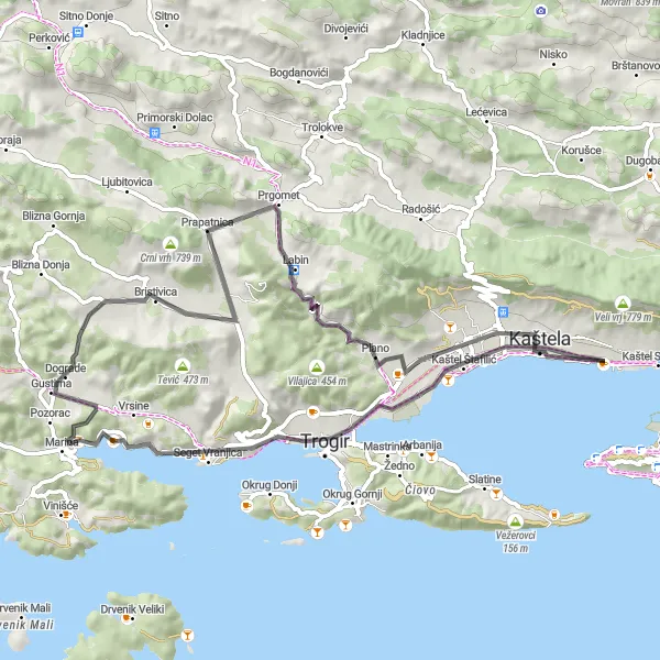 Map miniature of "Coastal Road Beauty" cycling inspiration in Jadranska Hrvatska, Croatia. Generated by Tarmacs.app cycling route planner