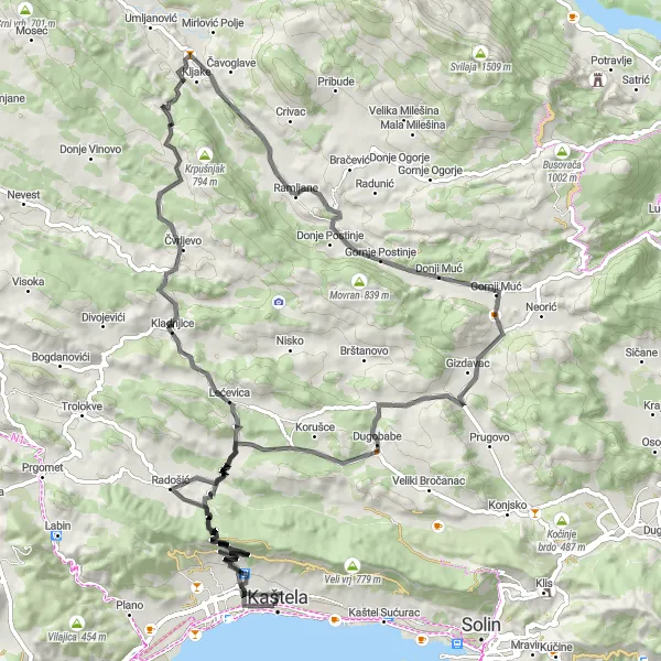 Map miniature of "Coastal Paradise - Kaštel Lukšić" cycling inspiration in Jadranska Hrvatska, Croatia. Generated by Tarmacs.app cycling route planner