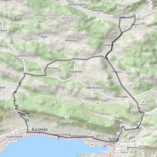 Map miniature of "Road Cycling Exploration near Kaštel Lukšić" cycling inspiration in Jadranska Hrvatska, Croatia. Generated by Tarmacs.app cycling route planner