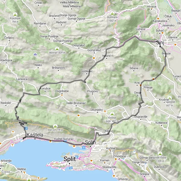 Map miniature of "Kaštel Novi Discovery" cycling inspiration in Jadranska Hrvatska, Croatia. Generated by Tarmacs.app cycling route planner