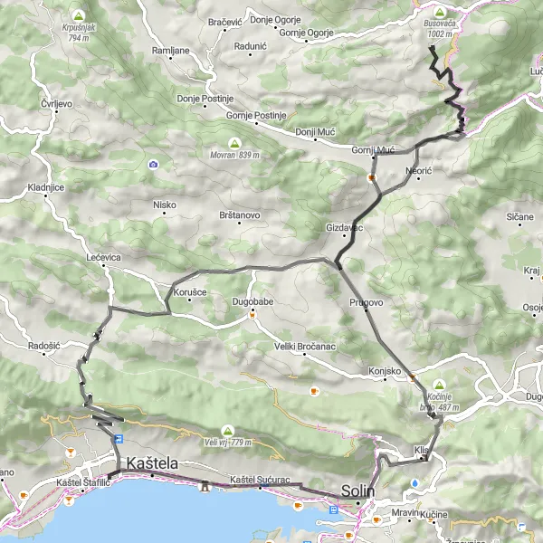 Map miniature of "Kaštel Novi Loop" cycling inspiration in Jadranska Hrvatska, Croatia. Generated by Tarmacs.app cycling route planner