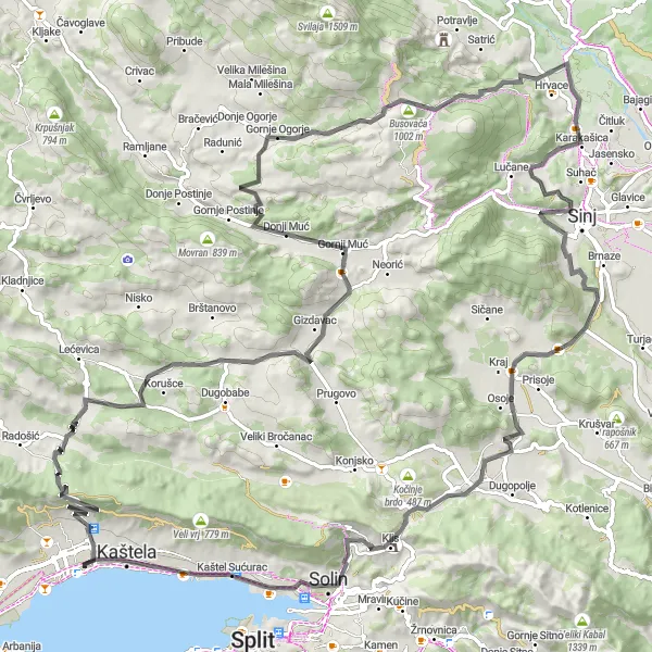 Map miniature of "Road Cycling Expedition: Embracing Natural Beauty and Coastal Grandeur" cycling inspiration in Jadranska Hrvatska, Croatia. Generated by Tarmacs.app cycling route planner