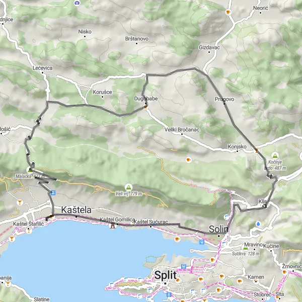 Map miniature of "Kaštel Novi Scenic Ride" cycling inspiration in Jadranska Hrvatska, Croatia. Generated by Tarmacs.app cycling route planner