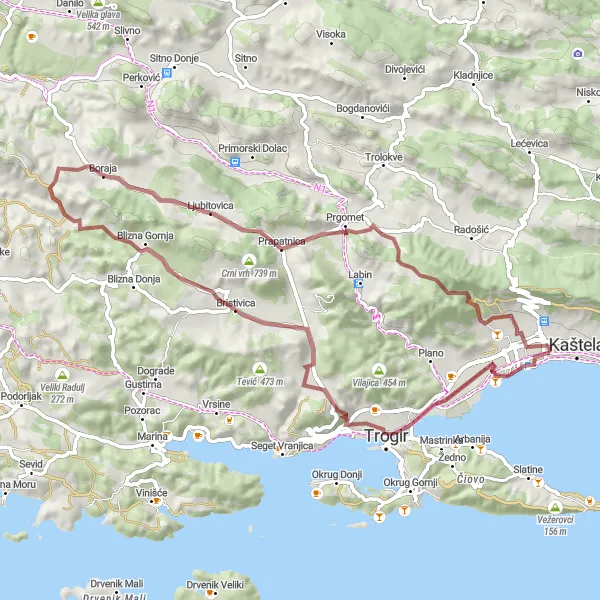 Map miniature of "Vučjak Challenge" cycling inspiration in Jadranska Hrvatska, Croatia. Generated by Tarmacs.app cycling route planner