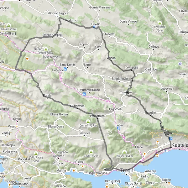 Map miniature of "Divulje Expedition" cycling inspiration in Jadranska Hrvatska, Croatia. Generated by Tarmacs.app cycling route planner
