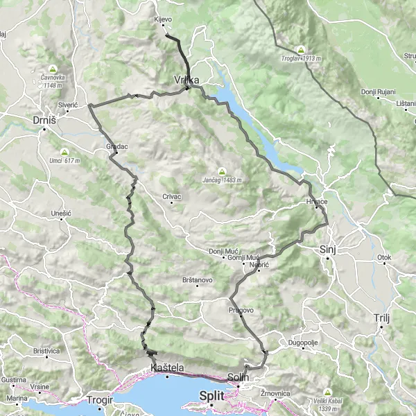 Map miniature of "Kaštel Štafilić Gravel Adventure" cycling inspiration in Jadranska Hrvatska, Croatia. Generated by Tarmacs.app cycling route planner