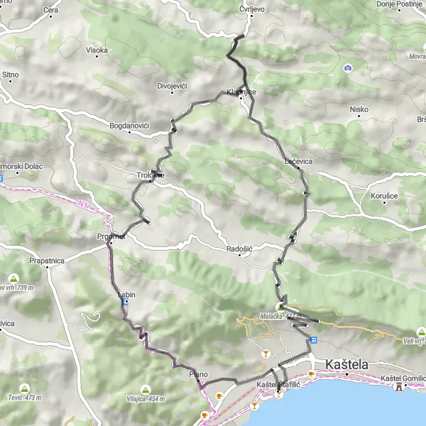 Map miniature of "Kapina Twist" cycling inspiration in Jadranska Hrvatska, Croatia. Generated by Tarmacs.app cycling route planner