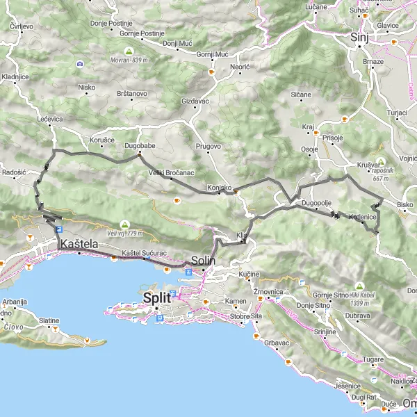 Map miniature of "Coastal Heights Challenge" cycling inspiration in Jadranska Hrvatska, Croatia. Generated by Tarmacs.app cycling route planner