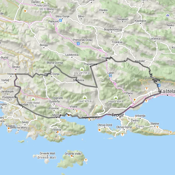 Map miniature of "Divulje Circuit" cycling inspiration in Jadranska Hrvatska, Croatia. Generated by Tarmacs.app cycling route planner
