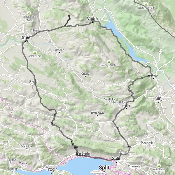 Map miniature of "Ultimate Hill Challenge" cycling inspiration in Jadranska Hrvatska, Croatia. Generated by Tarmacs.app cycling route planner