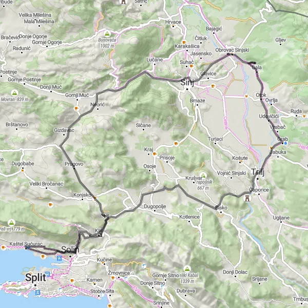 Map miniature of "Scenic Splendor" cycling inspiration in Jadranska Hrvatska, Croatia. Generated by Tarmacs.app cycling route planner