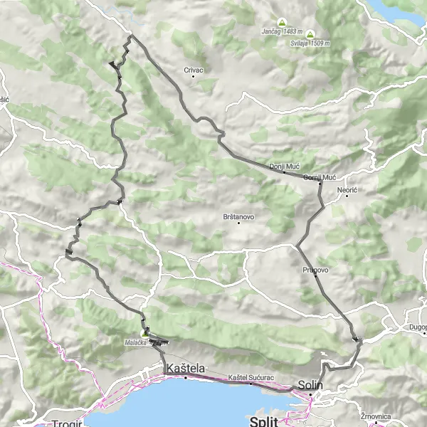 Map miniature of "The Adriatic Loop" cycling inspiration in Jadranska Hrvatska, Croatia. Generated by Tarmacs.app cycling route planner