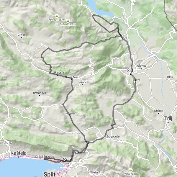 Map miniature of "Historic Circuit: Cycling through Ancient Towns" cycling inspiration in Jadranska Hrvatska, Croatia. Generated by Tarmacs.app cycling route planner