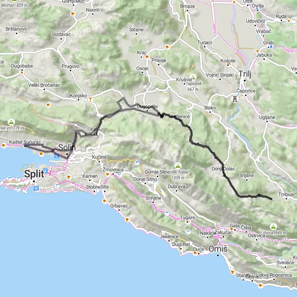 Map miniature of "Coastal Delights" cycling inspiration in Jadranska Hrvatska, Croatia. Generated by Tarmacs.app cycling route planner