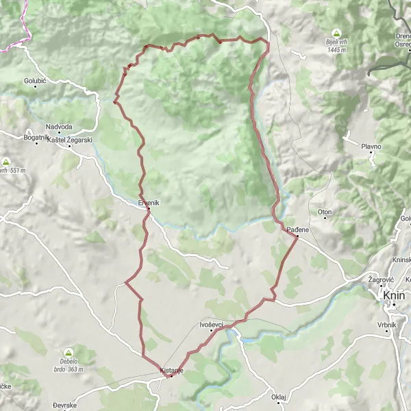 Map miniature of "The Krupa Circuit" cycling inspiration in Jadranska Hrvatska, Croatia. Generated by Tarmacs.app cycling route planner