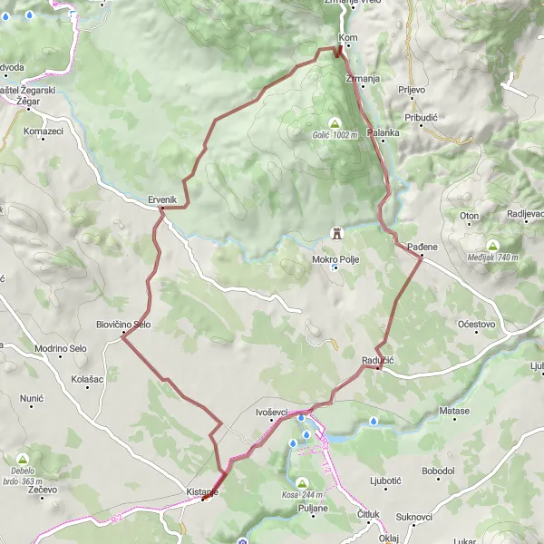 Map miniature of "The Radučić Gravel Adventure" cycling inspiration in Jadranska Hrvatska, Croatia. Generated by Tarmacs.app cycling route planner