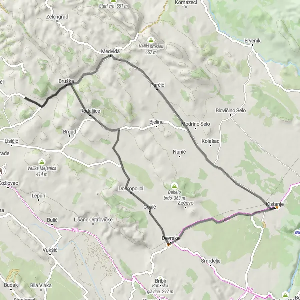 Map miniature of "Scenic Road Cycling Route through Popina and Medviđa" cycling inspiration in Jadranska Hrvatska, Croatia. Generated by Tarmacs.app cycling route planner