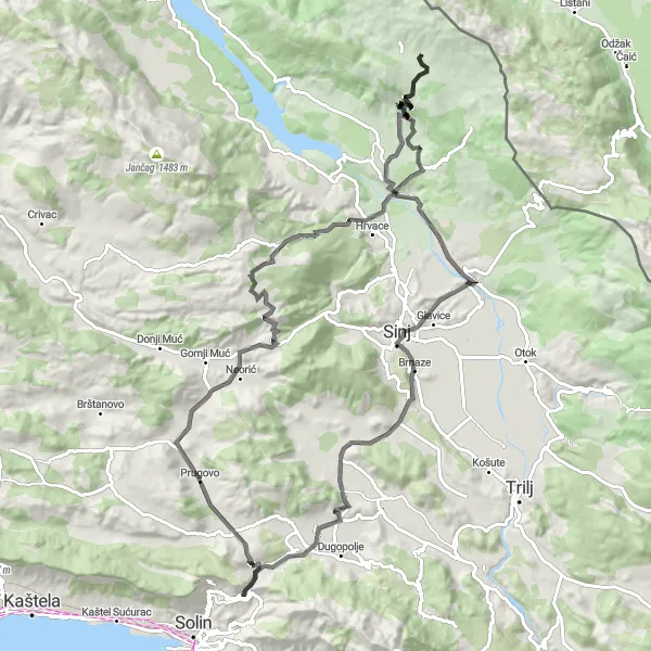 Map miniature of "Uphill Challenge" cycling inspiration in Jadranska Hrvatska, Croatia. Generated by Tarmacs.app cycling route planner