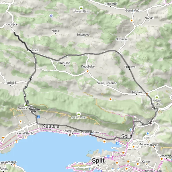 Map miniature of "Hidden Gems" cycling inspiration in Jadranska Hrvatska, Croatia. Generated by Tarmacs.app cycling route planner