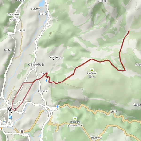 Map miniature of "Off the Beaten Track" cycling inspiration in Jadranska Hrvatska, Croatia. Generated by Tarmacs.app cycling route planner