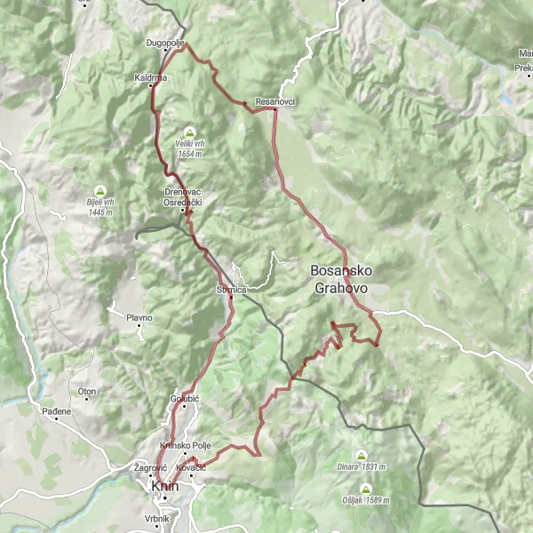 Map miniature of "Konšić Gora Climbing" cycling inspiration in Jadranska Hrvatska, Croatia. Generated by Tarmacs.app cycling route planner