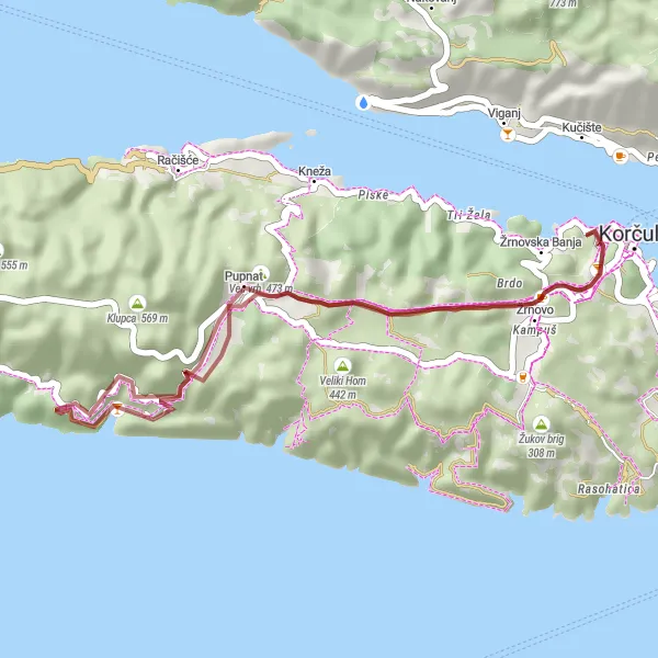 Map miniature of "Korčula Gravel Adventure" cycling inspiration in Jadranska Hrvatska, Croatia. Generated by Tarmacs.app cycling route planner