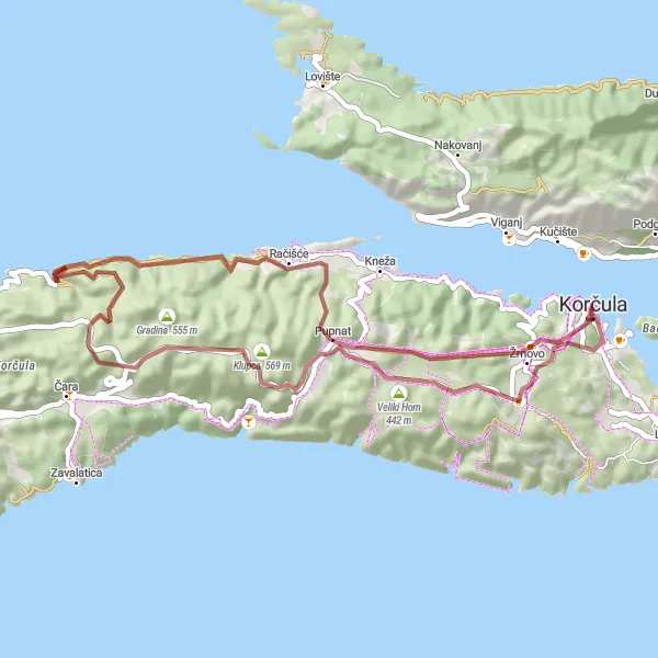 Map miniature of "Pupnat Loop" cycling inspiration in Jadranska Hrvatska, Croatia. Generated by Tarmacs.app cycling route planner