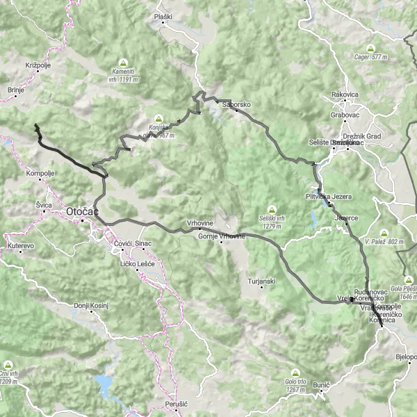 Map miniature of "Roads Less Traveled" cycling inspiration in Jadranska Hrvatska, Croatia. Generated by Tarmacs.app cycling route planner