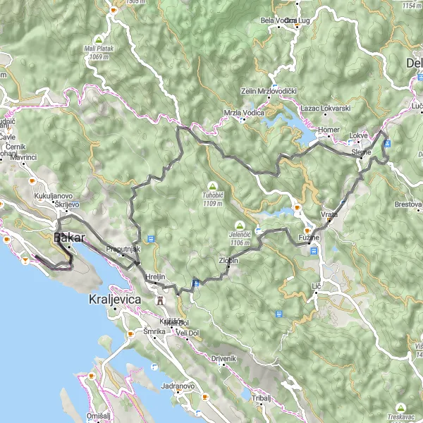 Map miniature of "Scenic Road Cycling from Kostrena" cycling inspiration in Jadranska Hrvatska, Croatia. Generated by Tarmacs.app cycling route planner