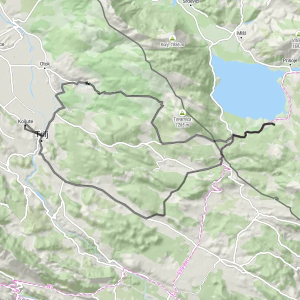 Map miniature of "Ultimate Road Cycling Challenge near Košute" cycling inspiration in Jadranska Hrvatska, Croatia. Generated by Tarmacs.app cycling route planner
