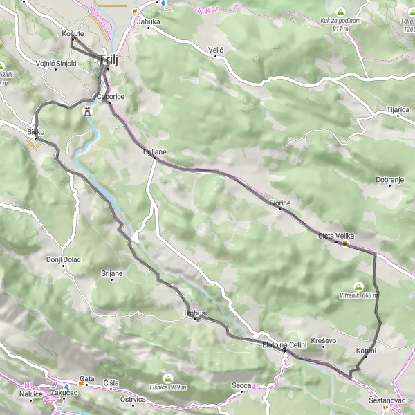 Map miniature of "Scenic Road Cycling in Jadranska Hrvatska" cycling inspiration in Jadranska Hrvatska, Croatia. Generated by Tarmacs.app cycling route planner